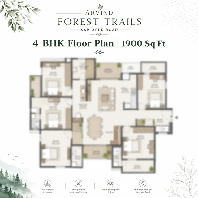 Arvind Sarjapur Road 4 BHK floor plan - 1,900 sqft saleable