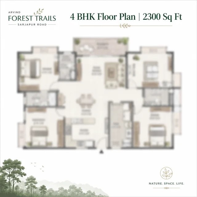 Arvind Sarjapur Road 4 BHK Premium floor plan - 2,300 sqft saleable
